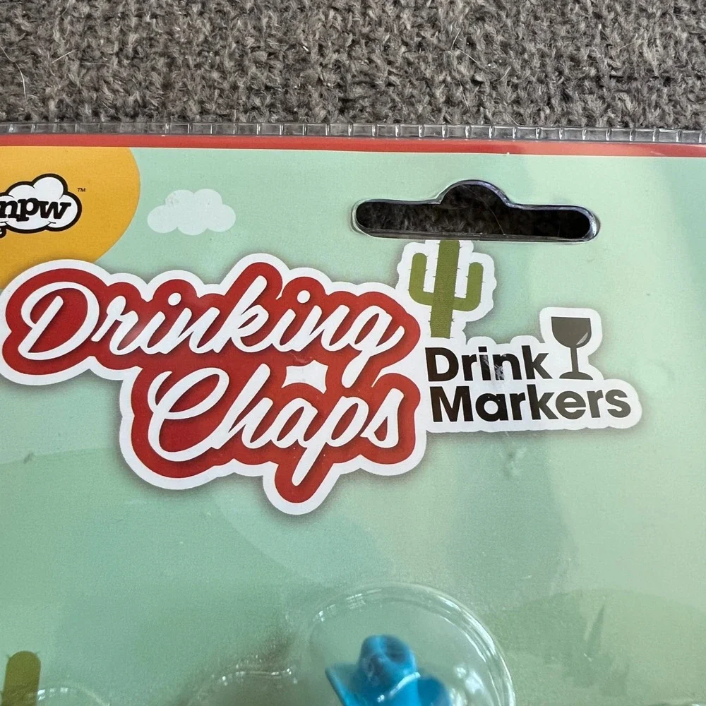 NPW Drinking Chaps Drink Markers Set of 4 Cowboy Novelty Glass Identifiers